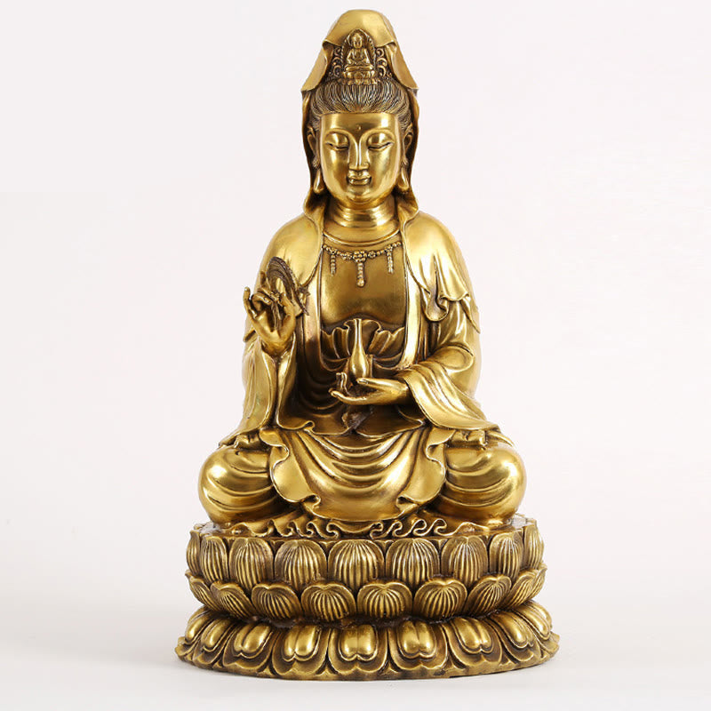 Buddha Stones Kwan Yin Avalokitesvara Sosteniendo Una Botella De Sauce Armonía Estatuilla De Latón Y Cobre Decoración Para El Hogar