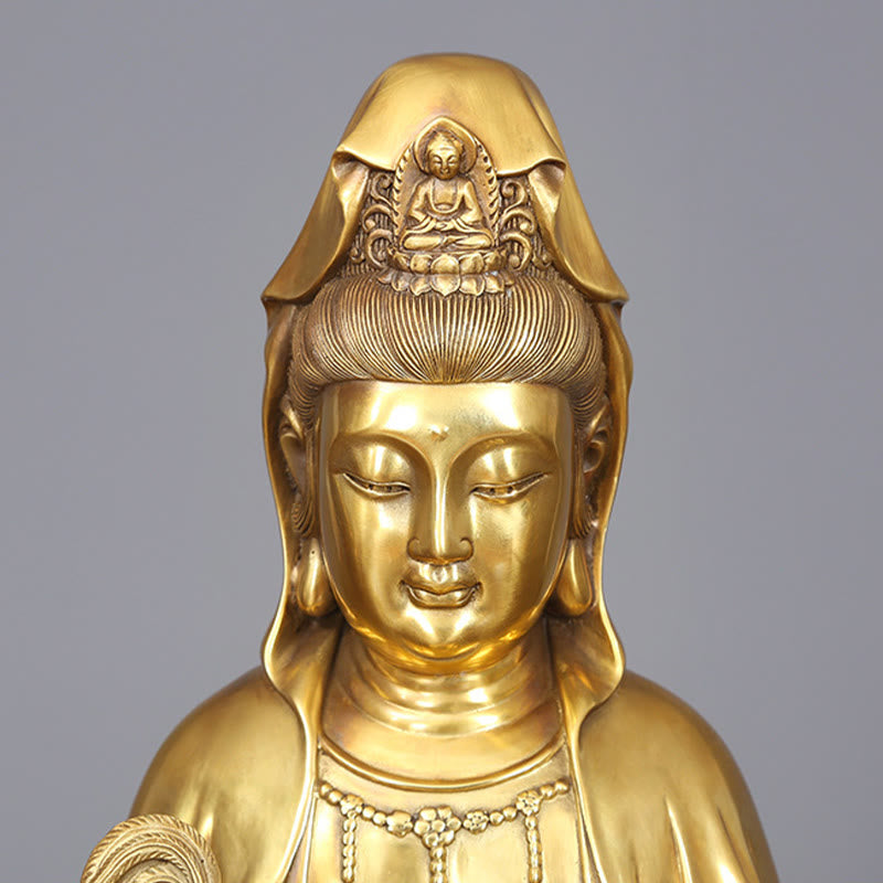 Buddha Stones Kwan Yin Avalokitesvara Sosteniendo Una Botella De Sauce Armonía Estatuilla De Latón Y Cobre Decoración Para El Hogar
