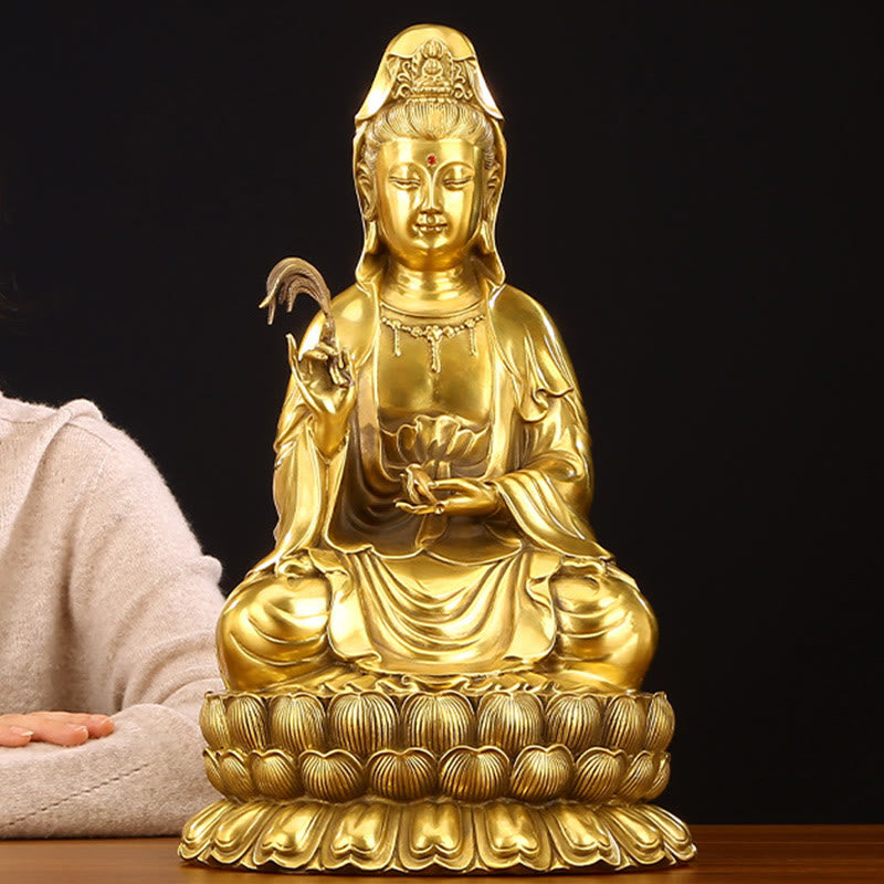 Buddha Stones Kwan Yin Avalokitesvara Sosteniendo Una Botella De Sauce Armonía Estatuilla De Latón Y Cobre Decoración Para El Hogar
