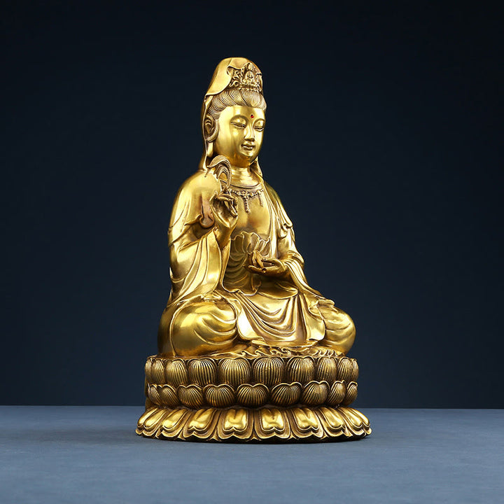 Buddha Stones Kwan Yin Avalokitesvara Sosteniendo Una Botella De Sauce Armonía Estatuilla De Latón Y Cobre Decoración Para El Hogar