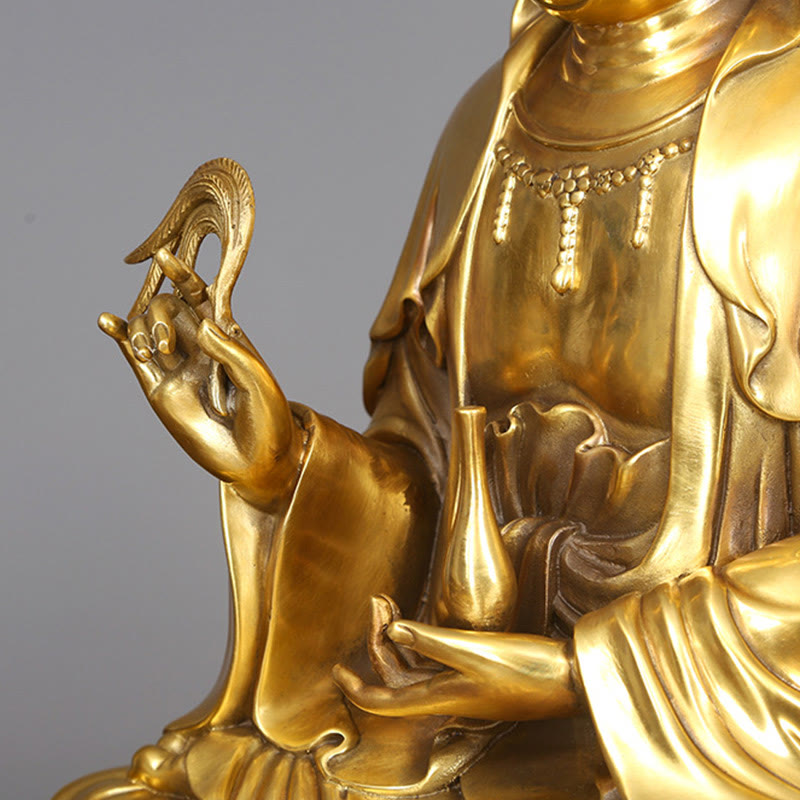 Buddha Stones Kwan Yin Avalokitesvara Sosteniendo Una Botella De Sauce Armonía Estatuilla De Latón Y Cobre Decoración Para El Hogar