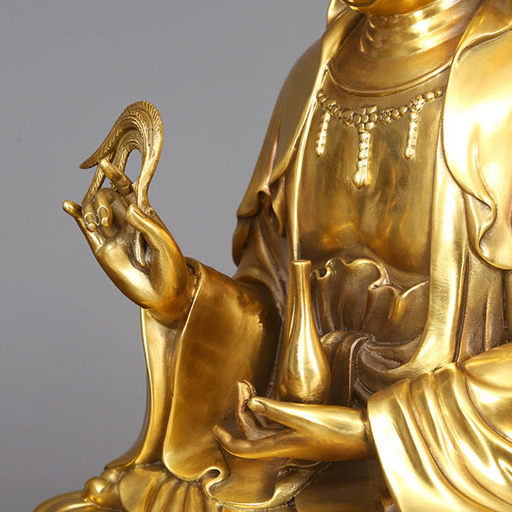 Buddha Stones Kwan Yin Avalokitesvara Sosteniendo Una Botella De Sauce Armonía Estatuilla De Latón Y Cobre Decoración Para El Hogar