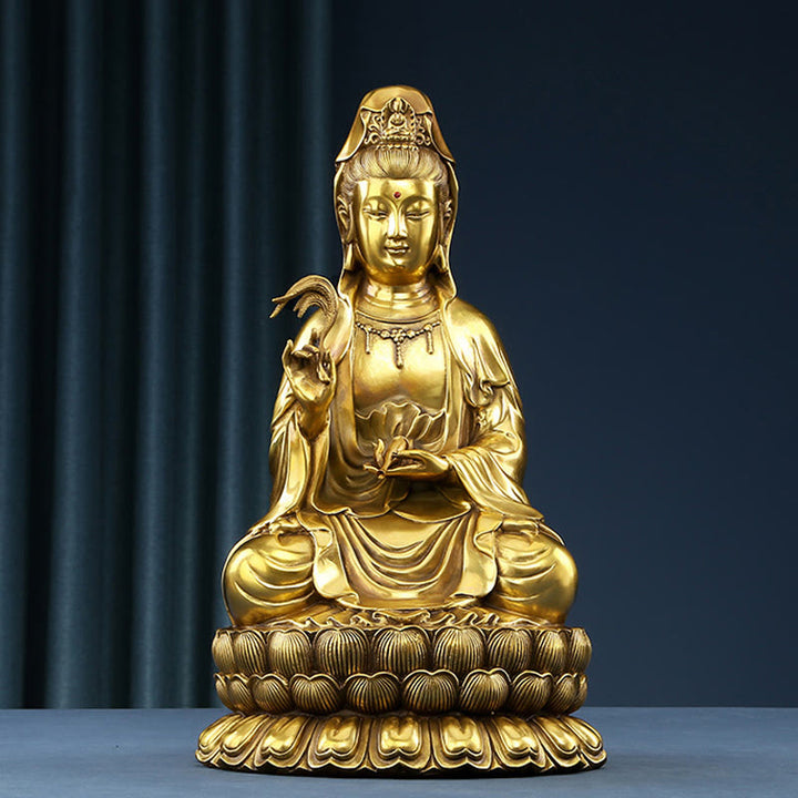 Buddha Stones Kwan Yin Avalokitesvara Sosteniendo Una Botella De Sauce Armonía Estatuilla De Latón Y Cobre Decoración Para El Hogar