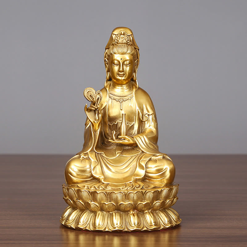Buddha Stones Kwan Yin Avalokitesvara Sosteniendo Una Botella De Sauce Armonía Estatuilla De Latón Y Cobre Decoración Para El Hogar