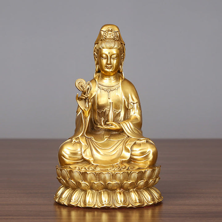 Buddha Stones Kwan Yin Avalokitesvara Sosteniendo Una Botella De Sauce Armonía Estatuilla De Latón Y Cobre Decoración Para El Hogar