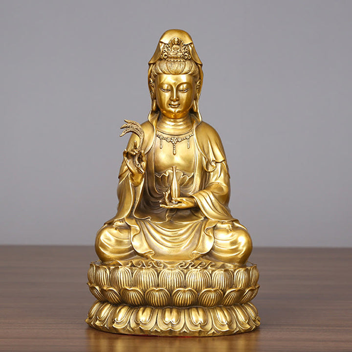 Buddha Stones Kwan Yin Avalokitesvara Sosteniendo Una Botella De Sauce Armonía Estatuilla De Latón Y Cobre Decoración Para El Hogar