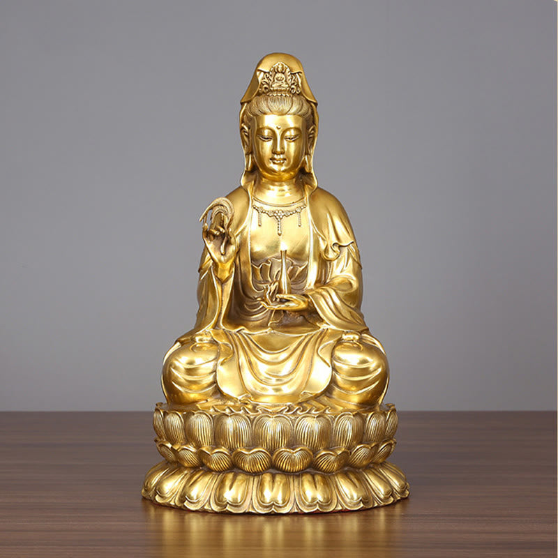 Buddha Stones Kwan Yin Avalokitesvara Sosteniendo Una Botella De Sauce Armonía Estatuilla De Latón Y Cobre Decoración Para El Hogar