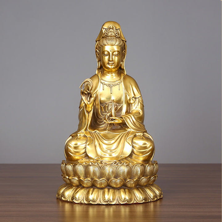 Buddha Stones Kwan Yin Avalokitesvara Sosteniendo Una Botella De Sauce Armonía Estatuilla De Latón Y Cobre Decoración Para El Hogar