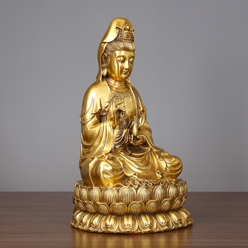 Buddha Stones Kwan Yin Avalokitesvara Sosteniendo Una Botella De Sauce Armonía Estatuilla De Latón Y Cobre Decoración Para El Hogar