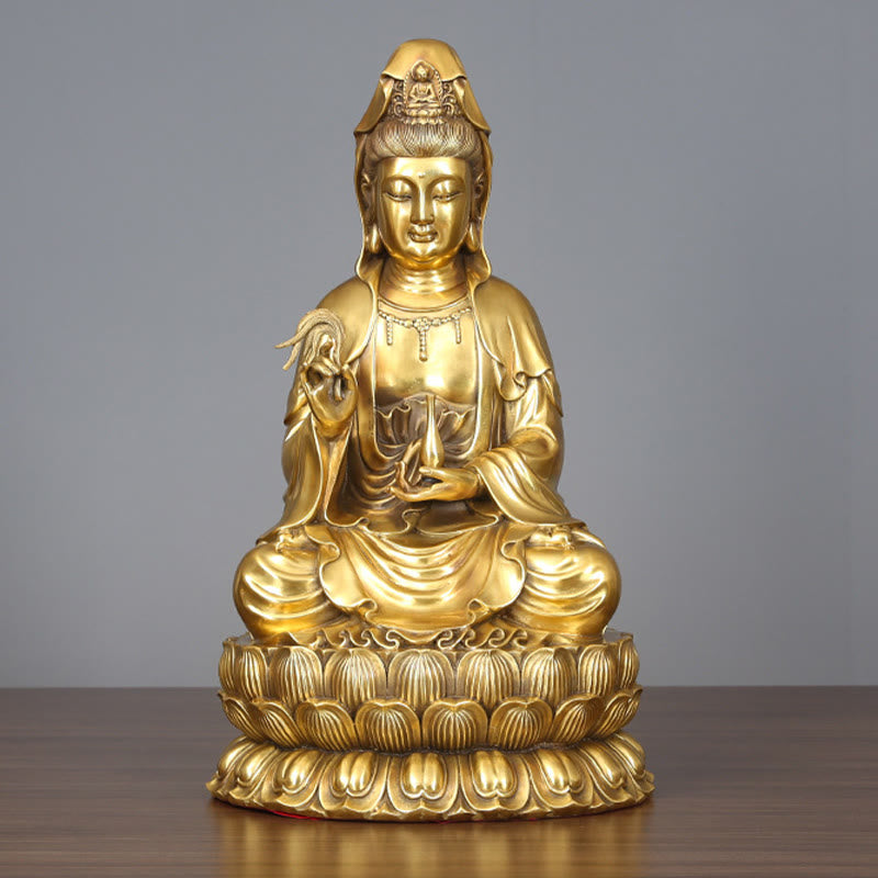 Buddha Stones Kwan Yin Avalokitesvara Sosteniendo Una Botella De Sauce Armonía Estatuilla De Latón Y Cobre Decoración Para El Hogar