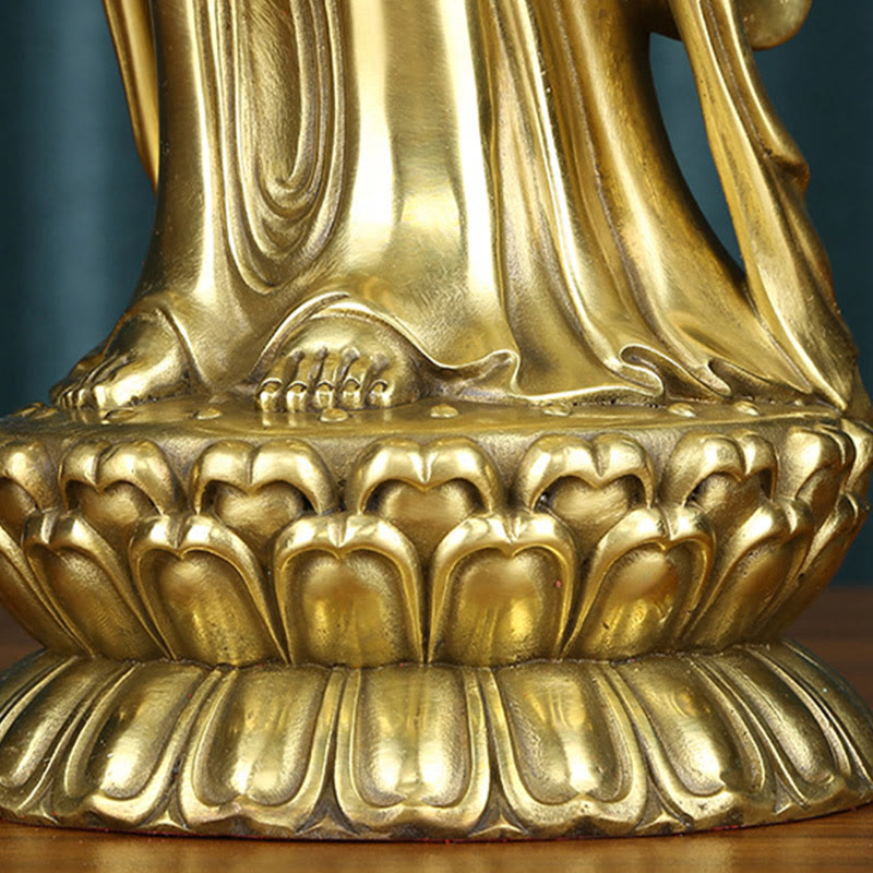 Buddha Stones Kwan Yin Avalokitesvara Sosteniendo La Rueda Del Dharma Estatua De Riqueza De Latón Y Cobre Decoración