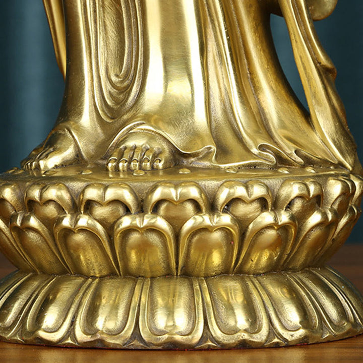 Buddha Stones Kwan Yin Avalokitesvara Sosteniendo La Rueda Del Dharma Estatua De Riqueza De Latón Y Cobre Decoración