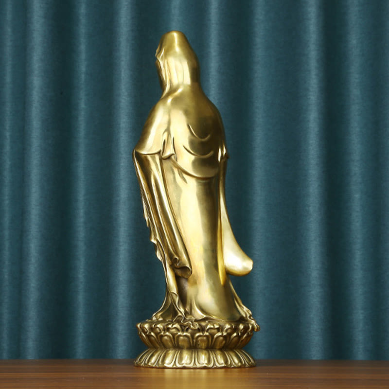 Buddha Stones Kwan Yin Avalokitesvara Sosteniendo La Rueda Del Dharma Estatua De Riqueza De Latón Y Cobre Decoración