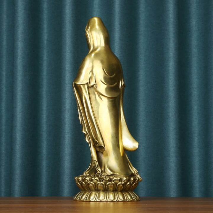 Buddha Stones Kwan Yin Avalokitesvara Sosteniendo La Rueda Del Dharma Estatua De Riqueza De Latón Y Cobre Decoración