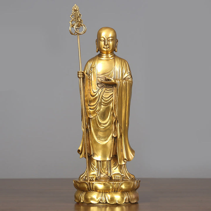 Figura de Ksitigarbha Bodhisattva de Buddha Stones Estatua de Compasión de Cobre Decoración para Ofrecimiento en el Hogar