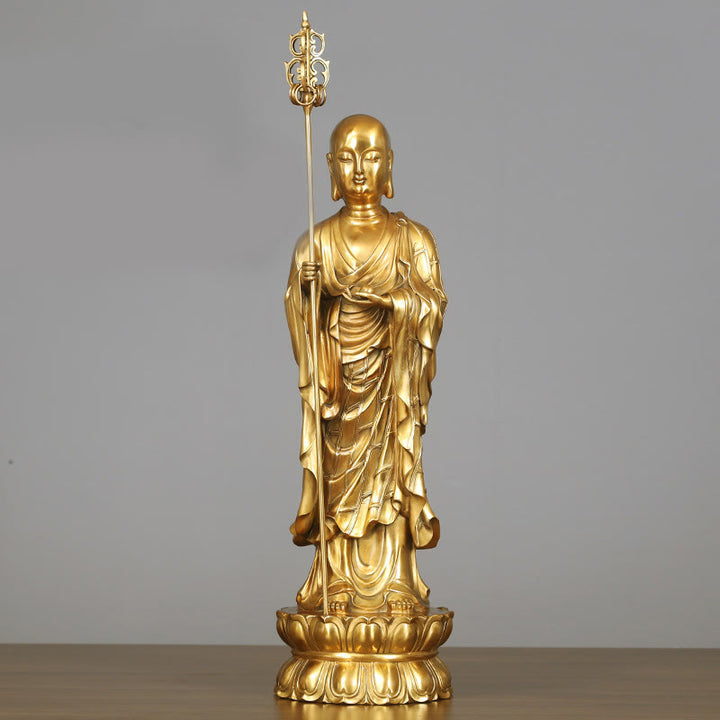 Figura de Ksitigarbha Bodhisattva de Buddha Stones Estatua de Compasión de Cobre Decoración para Ofrecimiento en el Hogar