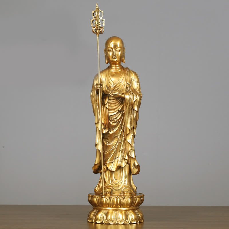 Figura de Ksitigarbha Bodhisattva de Buddha Stones Estatua de Compasión de Cobre Decoración para Ofrecimiento en el Hogar - Bodhisattva Ksitigarbha 20*65 cm - image 12