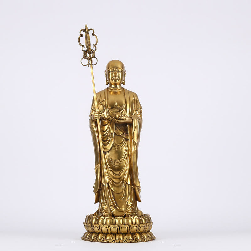 Figura de Ksitigarbha Bodhisattva de Buddha Stones Estatua de Compasión de Cobre Decoración para Ofrecimiento en el Hogar
