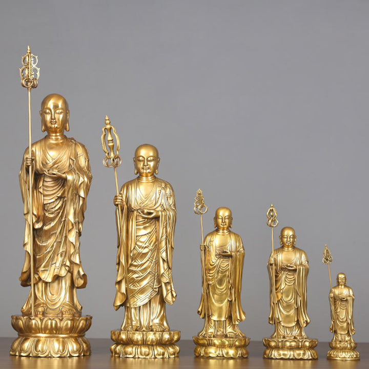 Figura de Ksitigarbha Bodhisattva de Buddha Stones Estatua de Compasión de Cobre Decoración para Ofrecimiento en el Hogar