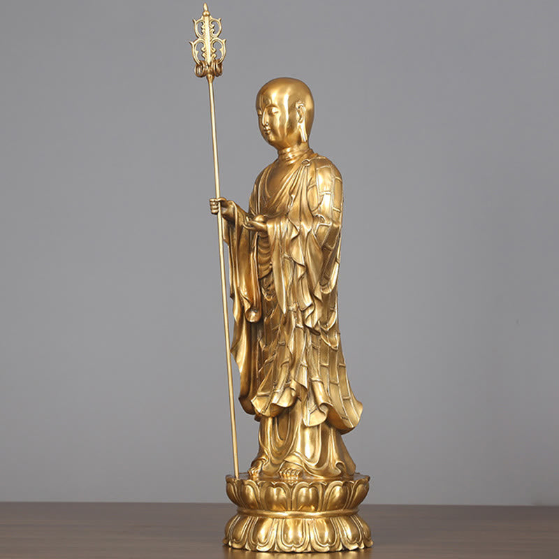 Figura de Ksitigarbha Bodhisattva de Buddha Stones Estatua de Compasión de Cobre Decoración para Ofrecimiento en el Hogar
