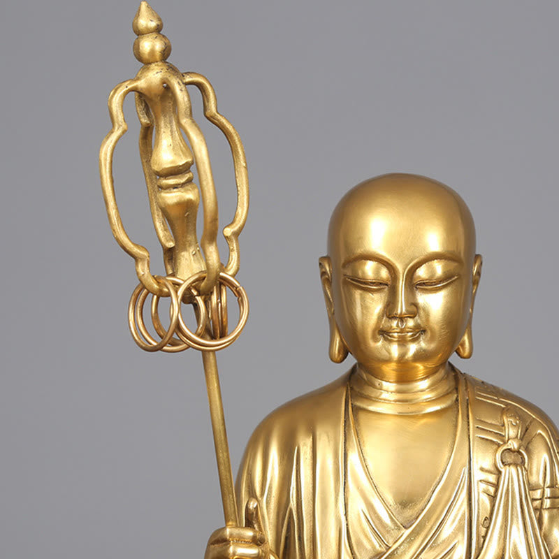 Figura de Ksitigarbha Bodhisattva de Buddha Stones Estatua de Compasión de Cobre Decoración para Ofrecimiento en el Hogar
