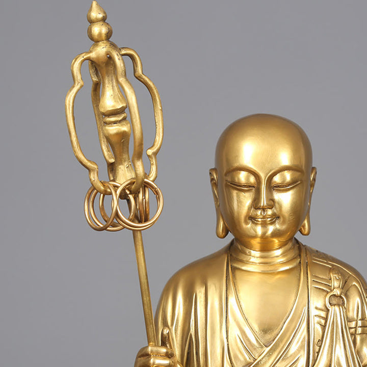 Figura de Ksitigarbha Bodhisattva de Buddha Stones Estatua de Compasión de Cobre Decoración para Ofrecimiento en el Hogar