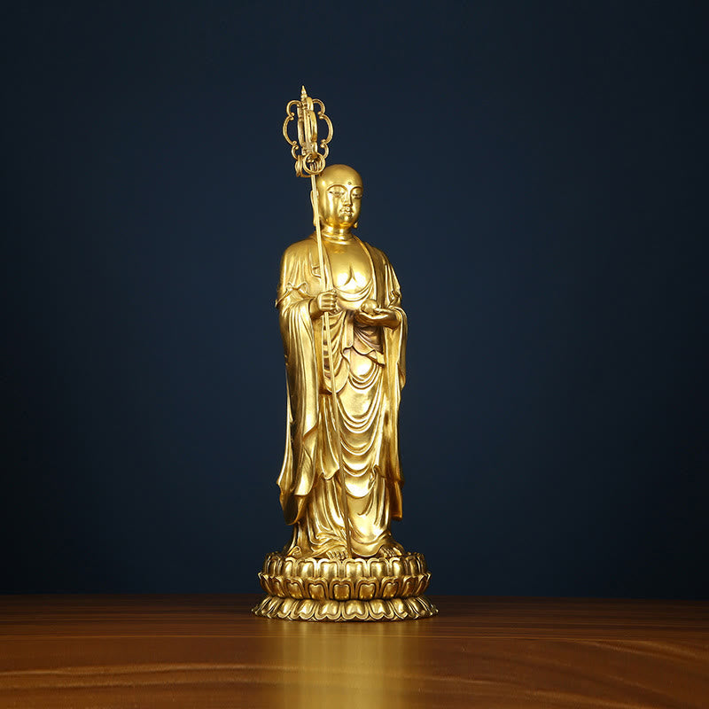 Figura de Ksitigarbha Bodhisattva de Buddha Stones Estatua de Compasión de Cobre Decoración para Ofrecimiento en el Hogar