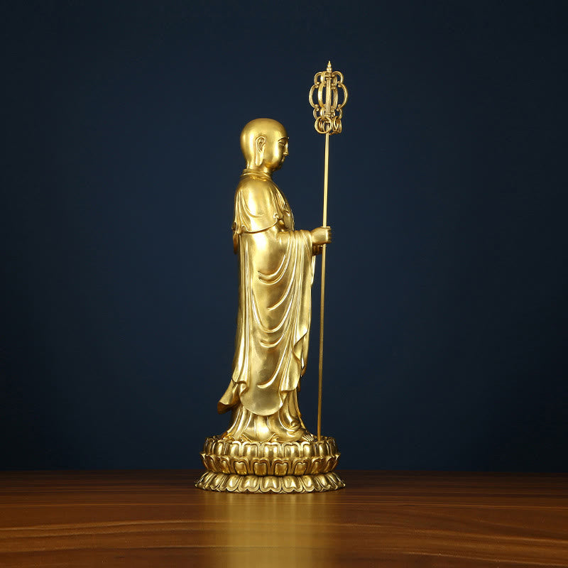 Figura de Ksitigarbha Bodhisattva de Buddha Stones Estatua de Compasión de Cobre Decoración para Ofrecimiento en el Hogar