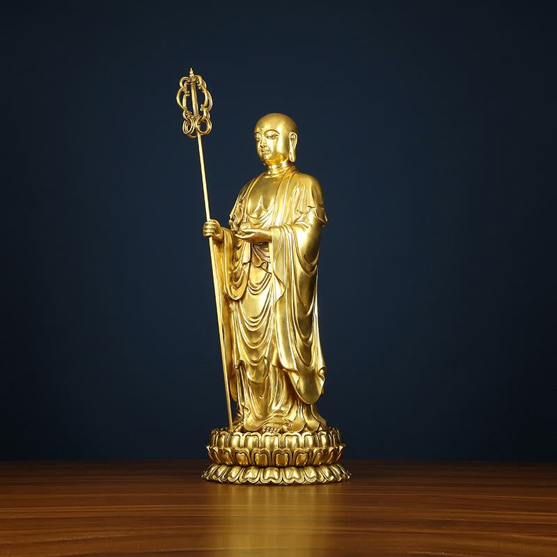 Figura de Ksitigarbha Bodhisattva de Buddha Stones Estatua de Compasión de Cobre Decoración para Ofrecimiento en el Hogar