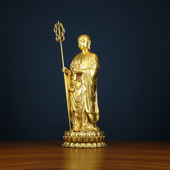 Figura de Ksitigarbha Bodhisattva de Buddha Stones Estatua de Compasión de Cobre Decoración para Ofrecimiento en el Hogar