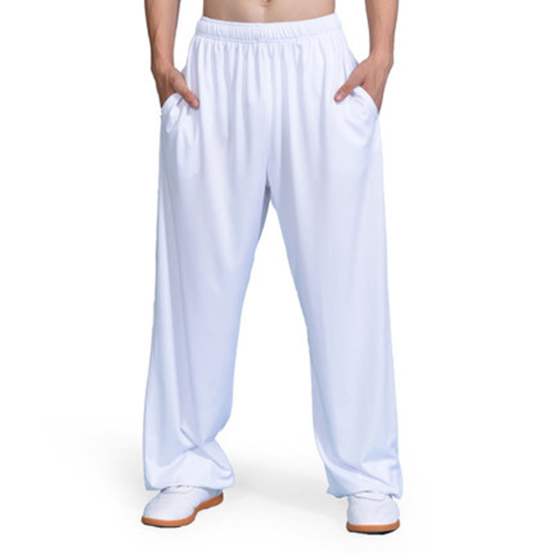 Buddha Stones Pantalones de Verano Unisex para la Práctica de Tai Chi y Qigong con Cintura Elástica y Bolsillos - Blanco - 3XL- APTO PARA US . UK/AU - 2XL - image 7