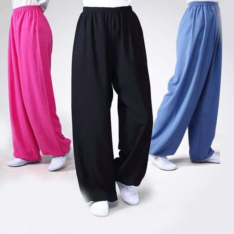 Buddha Stones Pantalones unisex de algodón y lino con cintura elástica para la práctica de Tai Chi y Qigong en verano - image 1