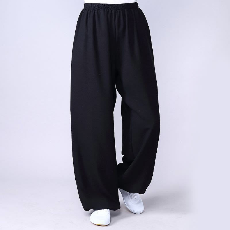 Buddha Stones Pantalones unisex de algodón y lino con cintura elástica para la práctica de Tai Chi y Qigong en verano - Negro - 3XL- APTO PARA US./ UK/AU/ EU- 2XL - image 2