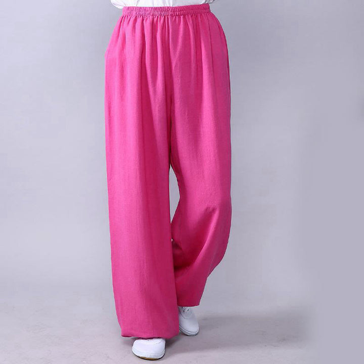 Buddha Stones Pantalones unisex de algodón y lino con cintura elástica para la práctica de Tai Chi y Qigong en verano - Rosa intenso - 3XL- APTO PARA US./ UK/AU/ EU- 2XL - image 3
