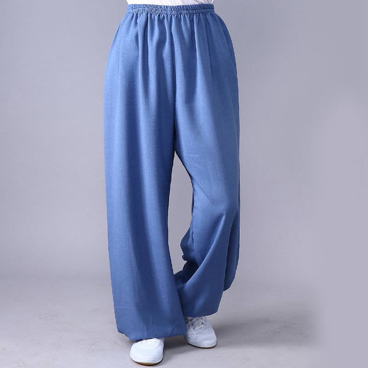 Buddha Stones Pantalones unisex de algodón y lino con cintura elástica para la práctica de Tai Chi y Qigong en verano - Azul aciano - 3XL- APTO PARA US./ UK/AU/ EU- 2XL - image 7