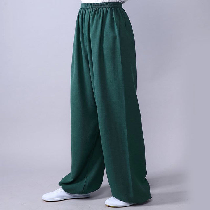 Buddha Stones Pantalones unisex de algodón y lino con cintura elástica para la práctica de Tai Chi y Qigong en verano - Verde mar claro - 3XL- APTO PARA US./ UK/AU/ EU- 2XL - image 12