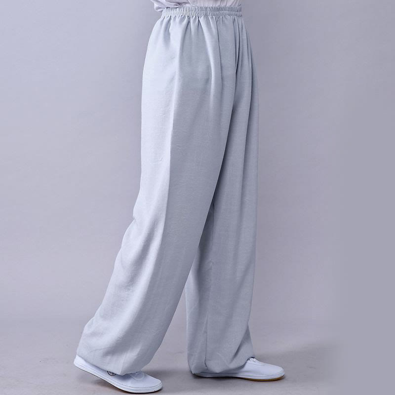 Buddha Stones Pantalones unisex de algodón y lino con cintura elástica para la práctica de Tai Chi y Qigong en verano - Gris claro - 3XL- APTO PARA US./ UK/AU/ EU- 2XL - image 14