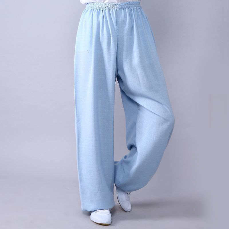 Buddha Stones Pantalones unisex de algodón y lino con cintura elástica para la práctica de Tai Chi y Qigong en verano - Cian claro - 3XL- APTO PARA US./ UK/AU/ EU- 2XL - image 15