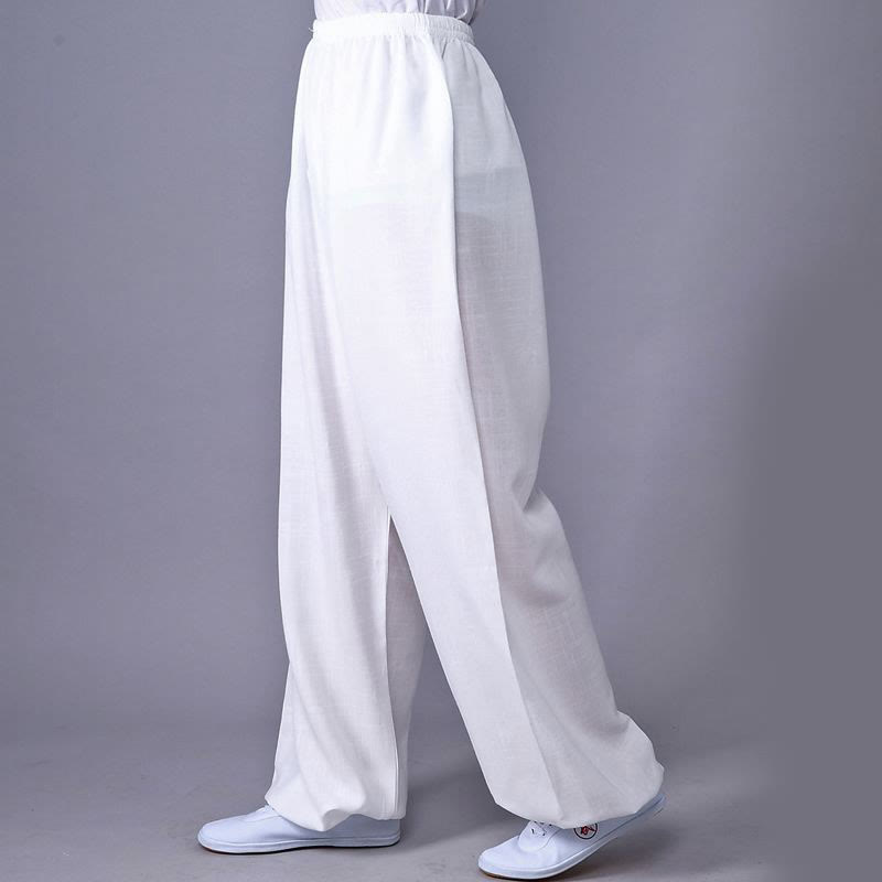 Buddha Stones Pantalones unisex de algodón y lino con cintura elástica para la práctica de Tai Chi y Qigong en verano - Blanco - 3XL- APTO PARA US./ UK/AU/ EU- 2XL - image 16