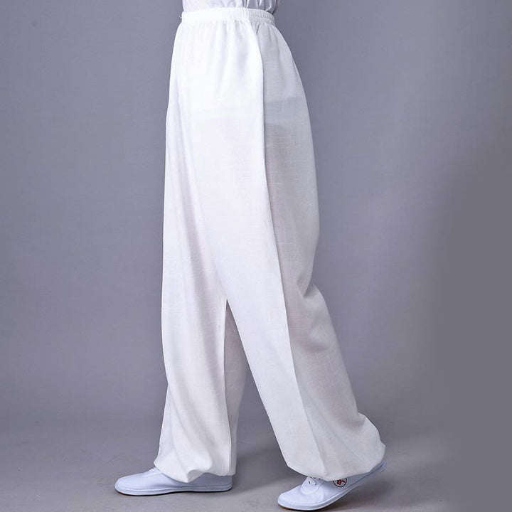 Buddha Stones Pantalones unisex de algodón y lino con cintura elástica para la práctica de Tai Chi y Qigong en verano - Blanco - 3XL- APTO PARA US./ UK/AU/ EU- 2XL - image 16