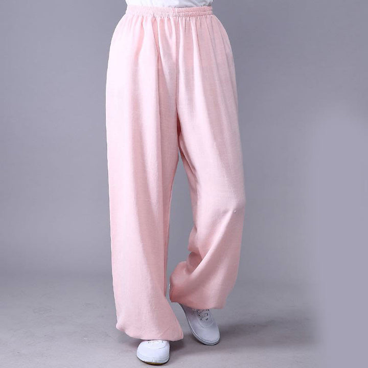 Buddha Stones Pantalones unisex de algodón y lino con cintura elástica para la práctica de Tai Chi y Qigong en verano - Lavanda Rubor - 3XL- APTO PARA US. UK/ AU/UE - 2XL - image 18