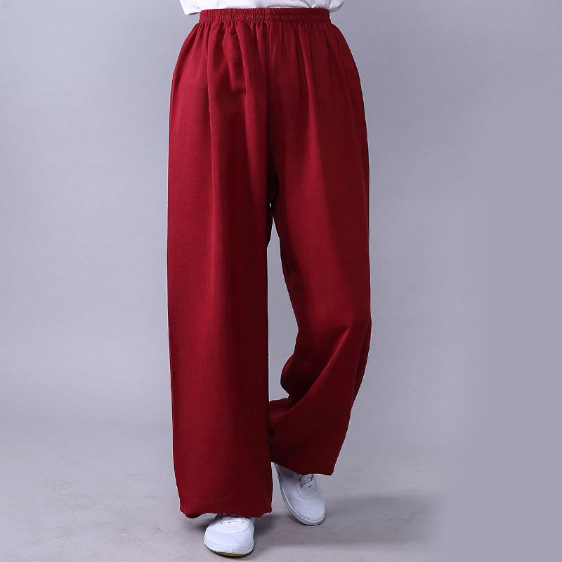 Buddha Stones Pantalones unisex de algodón y lino con cintura elástica para la práctica de Tai Chi y Qigong en verano - Carmesí - 3XL- APTO PARA US./ UK/AU/ EU- 2XL - image 19