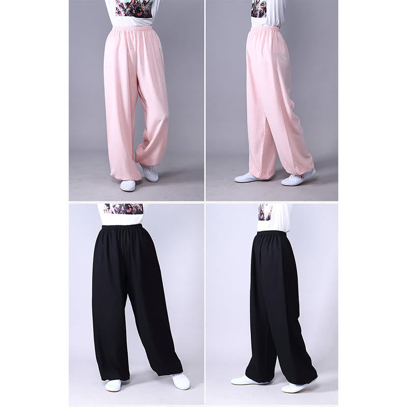 Buddha Stones Pantalones unisex de algodón y lino con cintura elástica para la práctica de Tai Chi y Qigong en verano - image 18