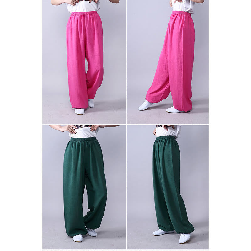 Buddha Stones Pantalones unisex de algodón y lino con cintura elástica para la práctica de Tai Chi y Qigong en verano - image 4