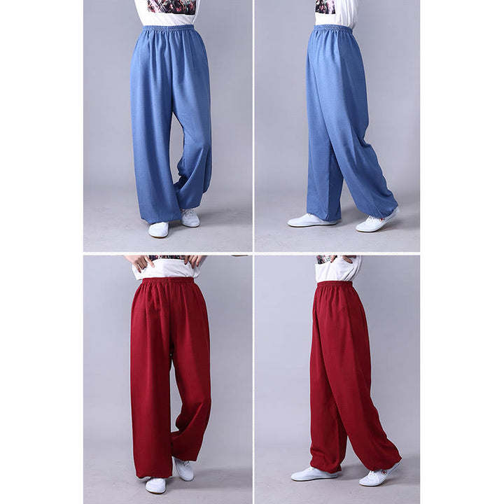 Buddha Stones Pantalones unisex de algodón y lino con cintura elástica para la práctica de Tai Chi y Qigong en verano - image 20