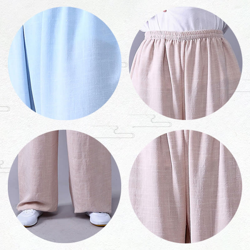 Buddha Stones Pantalones unisex de algodón y lino con cintura elástica para la práctica de Tai Chi y Qigong en verano - image 10