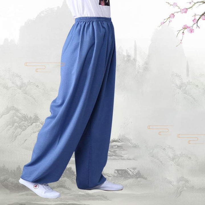 Buddha Stones Pantalones unisex de algodón y lino con cintura elástica para la práctica de Tai Chi y Qigong en verano - image 8