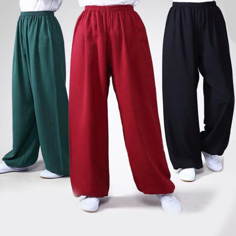 Buddha Stones Pantalones unisex de algodón y lino con cintura elástica para la práctica de Tai Chi y Qigong en verano - image 1