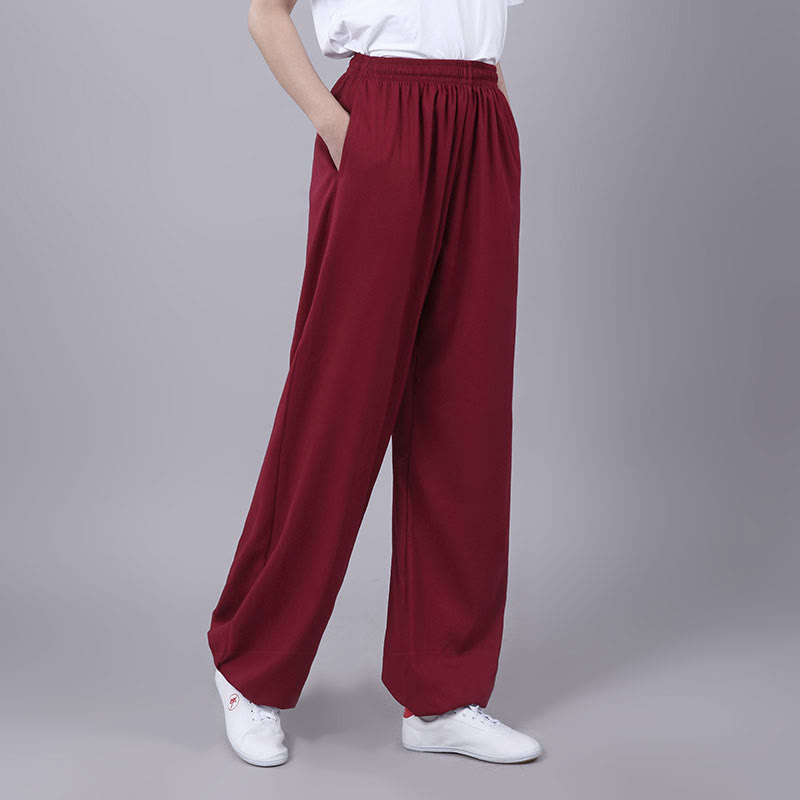 Pantalones de Verano Unisex Buddha Stones con Cintura Elástica para la Práctica de Tai Chi y Qigong Transpirables de Algodón y Lino con Bolsillos - IndianRed - 3XL- APTO PARA US . UK/AU - 2XL - image 15