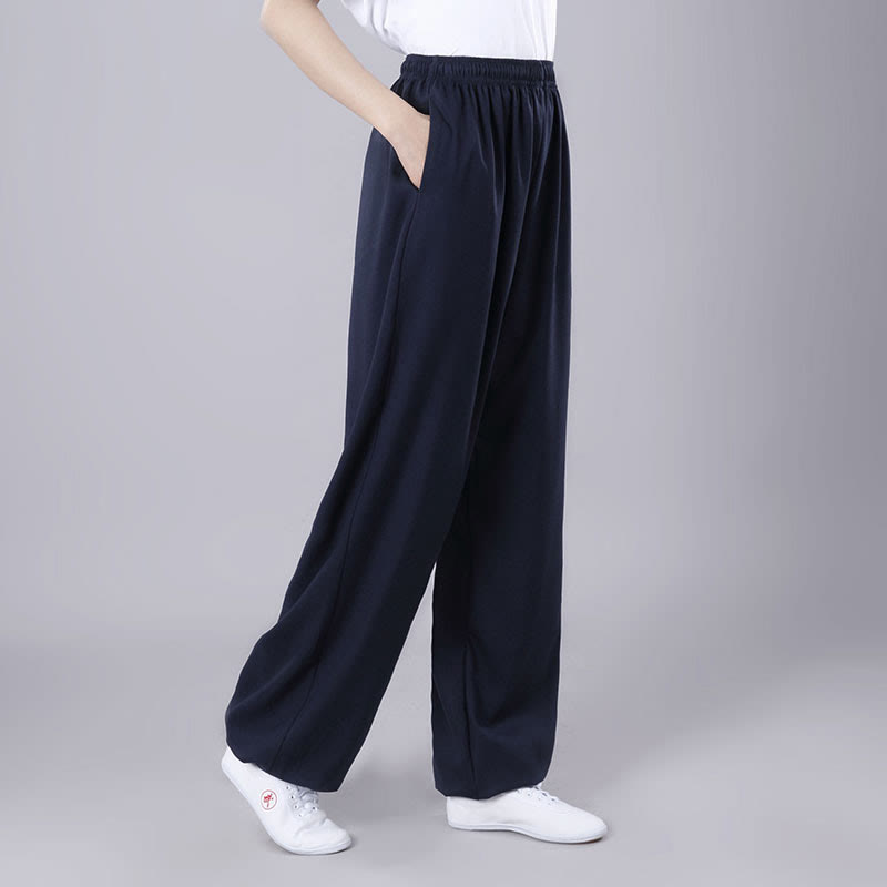 Pantalones de Verano Unisex Buddha Stones con Cintura Elástica para la Práctica de Tai Chi y Qigong Transpirables de Algodón y Lino con Bolsillos - Azul acero - 3XL- APTO PARA US . UK/AU - 2XL - image 24